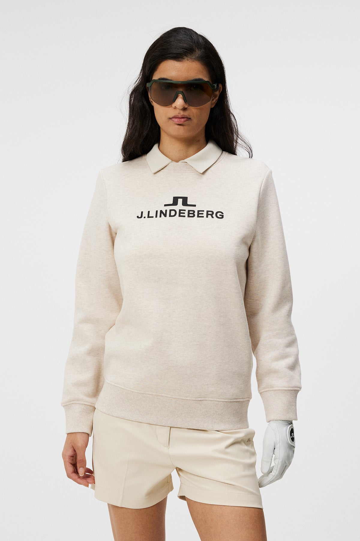 W Alpha Crew Neck in Beige Melange by J.Lindeberg