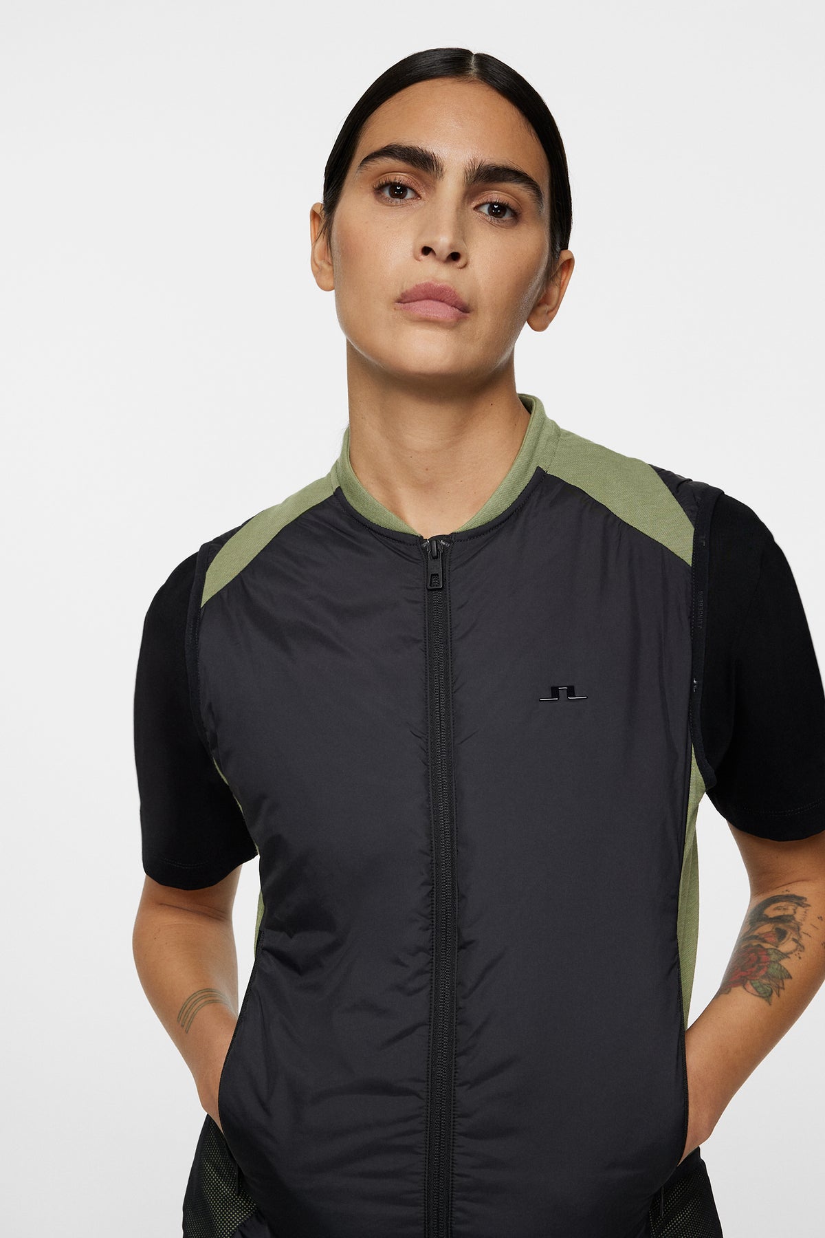 Sanaa Hybrid Vest in Oil Green by J.Lindeberg