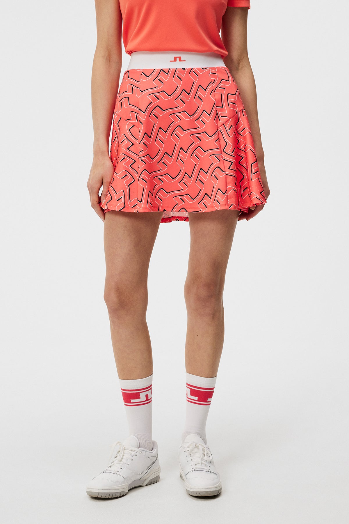 Jane Print Skirt in Outline Bridge Wave Coral by J.Lindeberg