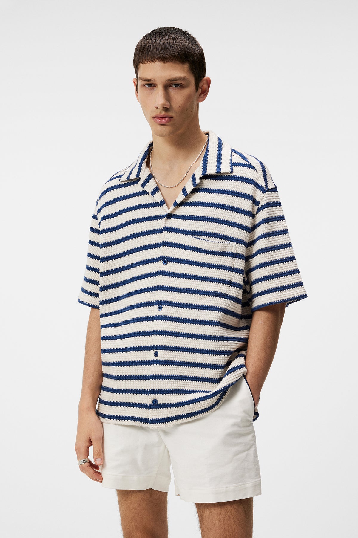 Tiro Resort Stripe Shirt in Estate Blue by J.Lindeberg