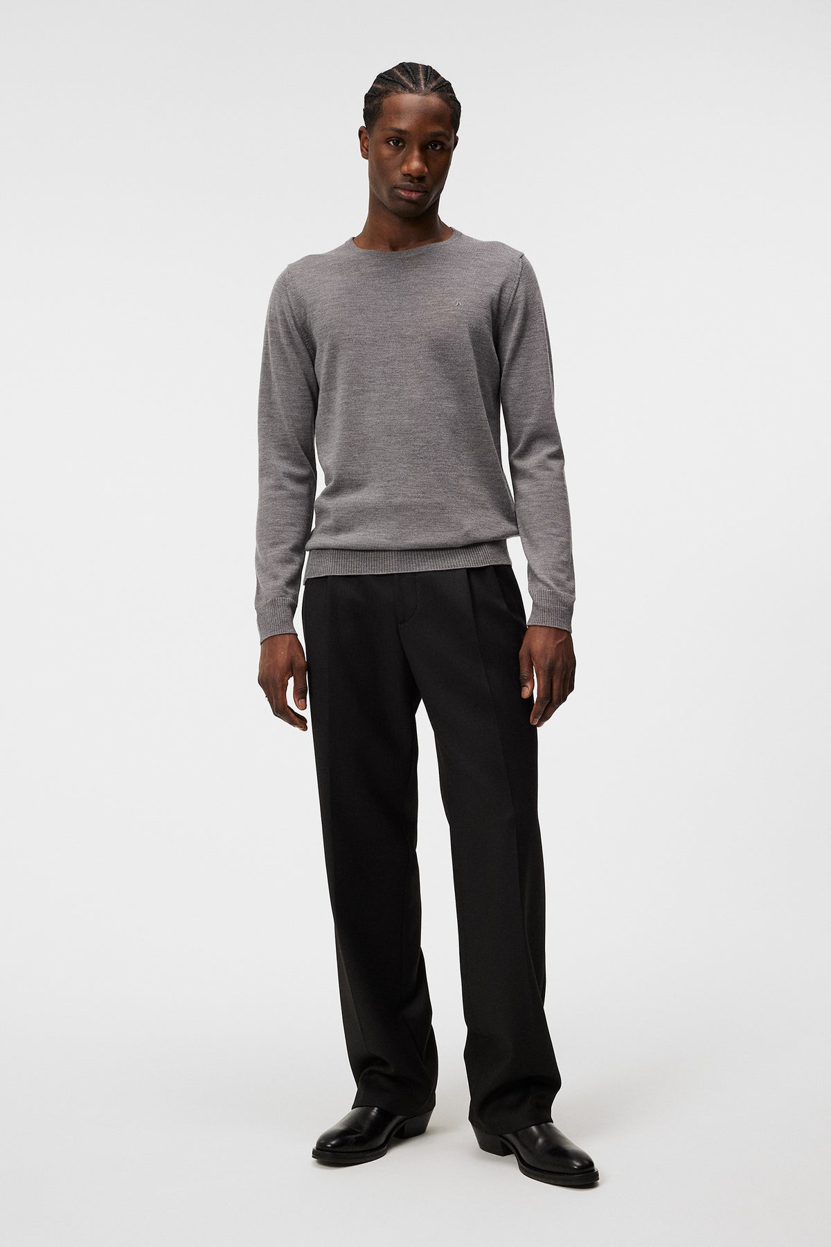 Lyle Merino Crew Neck Sweater in Grey Melange by J.Lindeberg