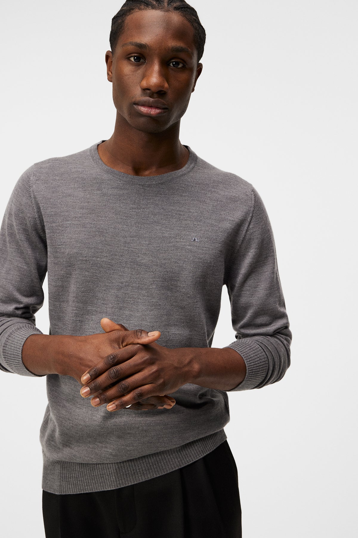 Lyle Merino Crew Neck Sweater in Grey Melange by J.Lindeberg