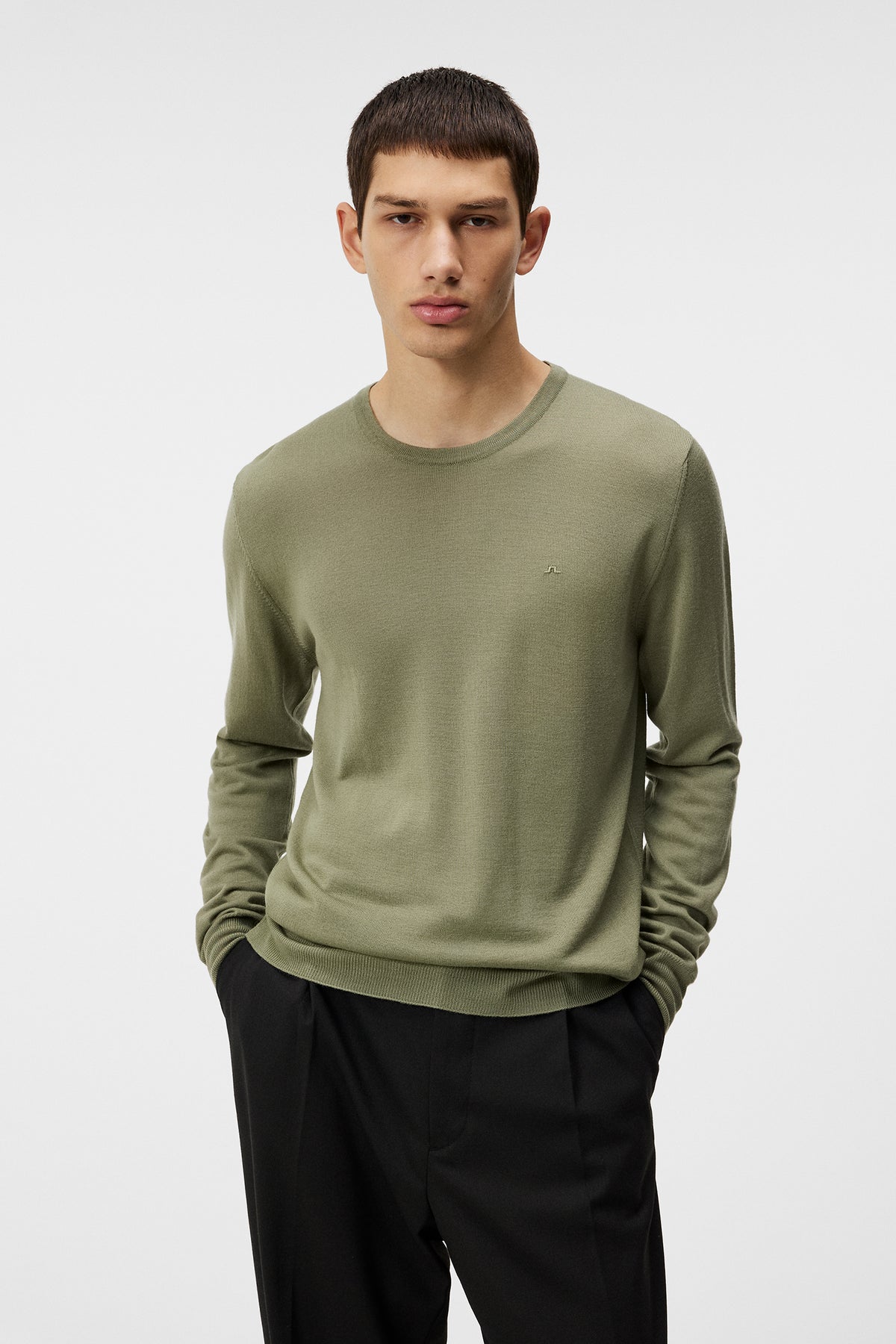 Lyle Light Merino Sweater in Oil Green by J.Lindeberg