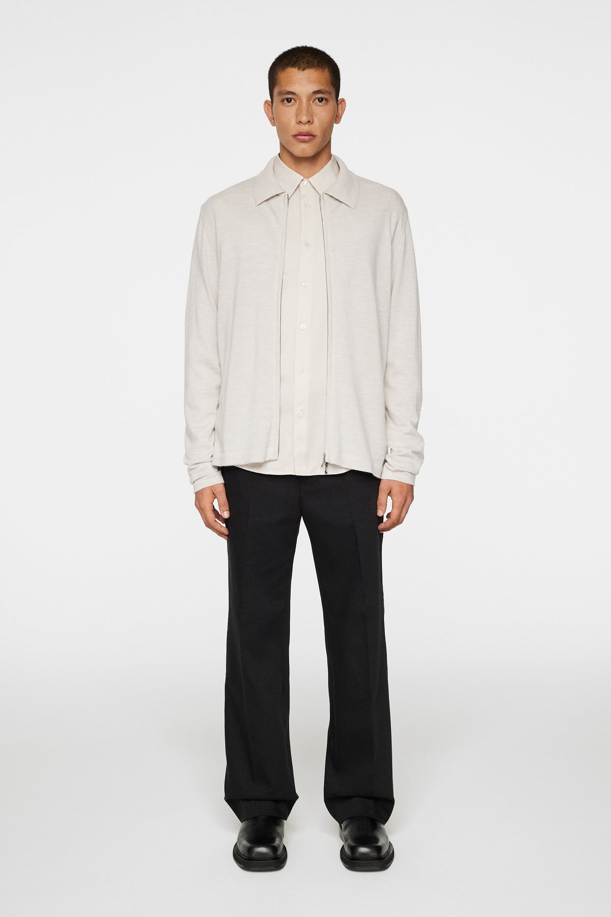 Kaleb Merino Zip Cardigan in Moonbeam Melange by J.Lindeberg