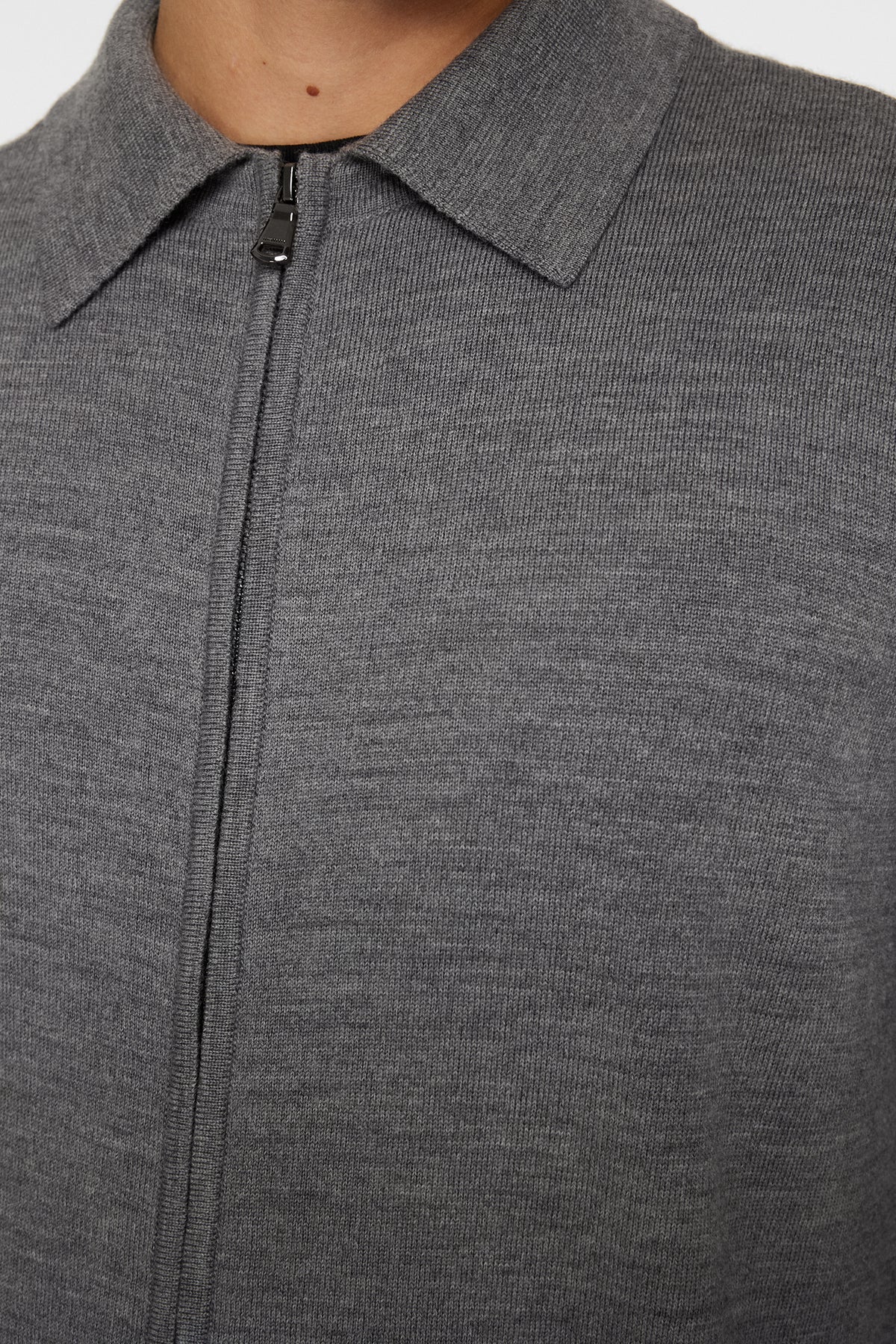 Kaleb Merino Zip Cardigan in Mid Grey Melange by J.Lindeberg