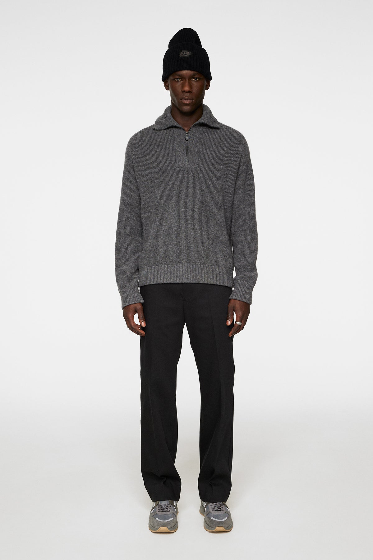 Wilmer Quarter Zip Knit in Mid Grey Melange by J.Lindeberg