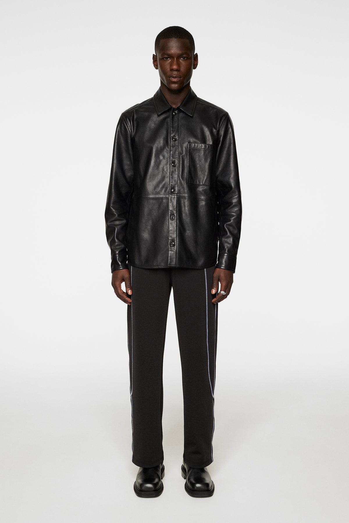 Lanson Leather Overshirt in Black by J.Lindeberg