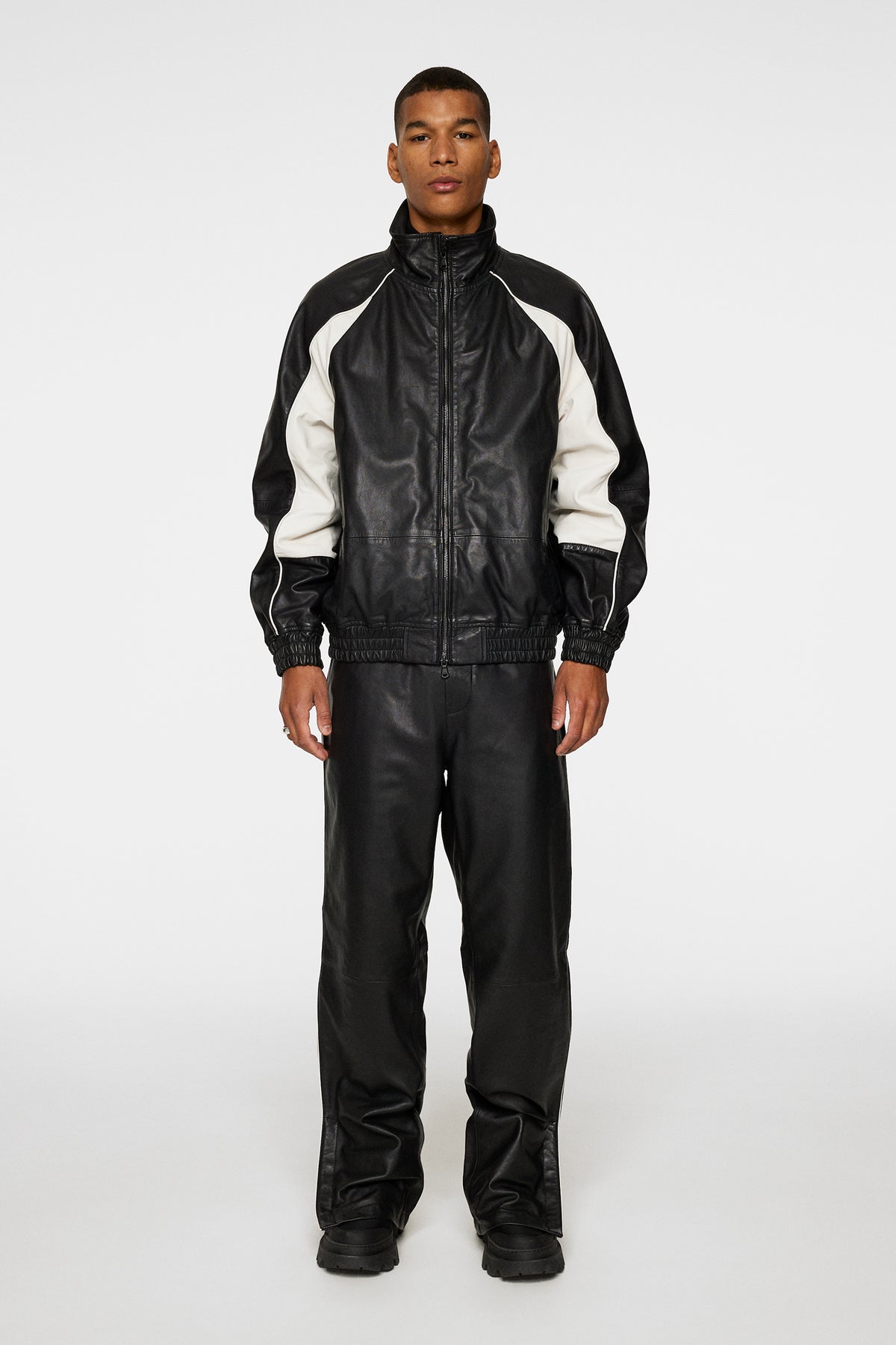 Lex Leather Track Jacket in Black by J.Lindeberg
