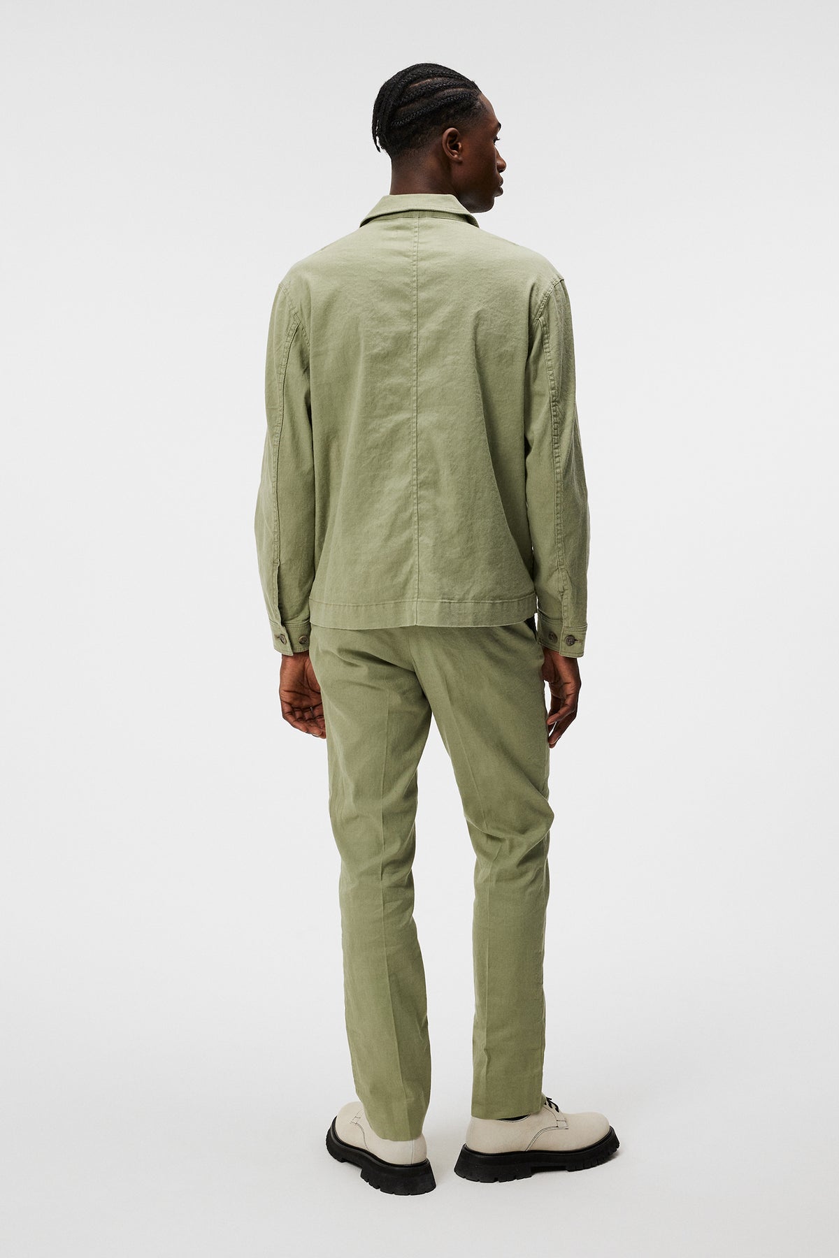 Errol Linen workwear overshirt in Oil Green by J.Lindeberg