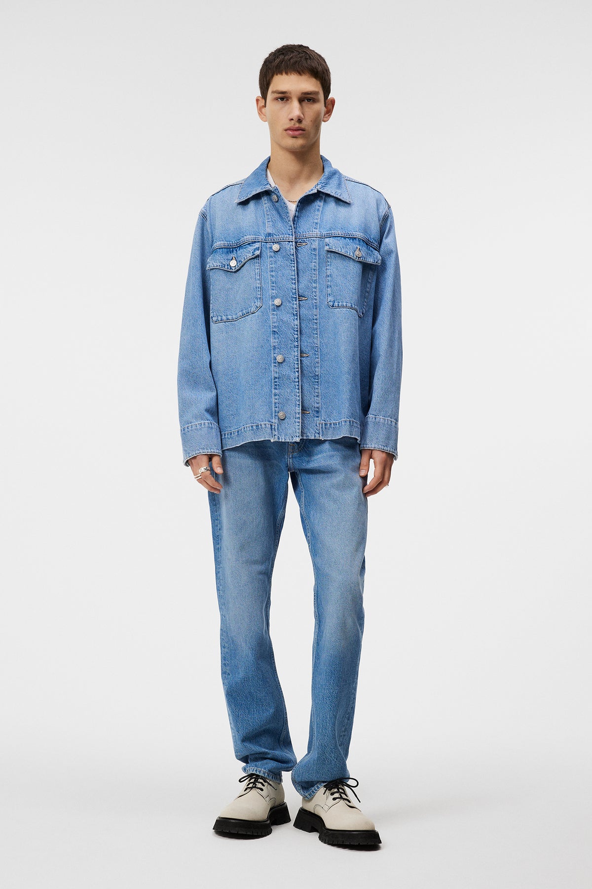 Hunt Washed Denim Overshirt in Mid Blue by J.Lindeberg
