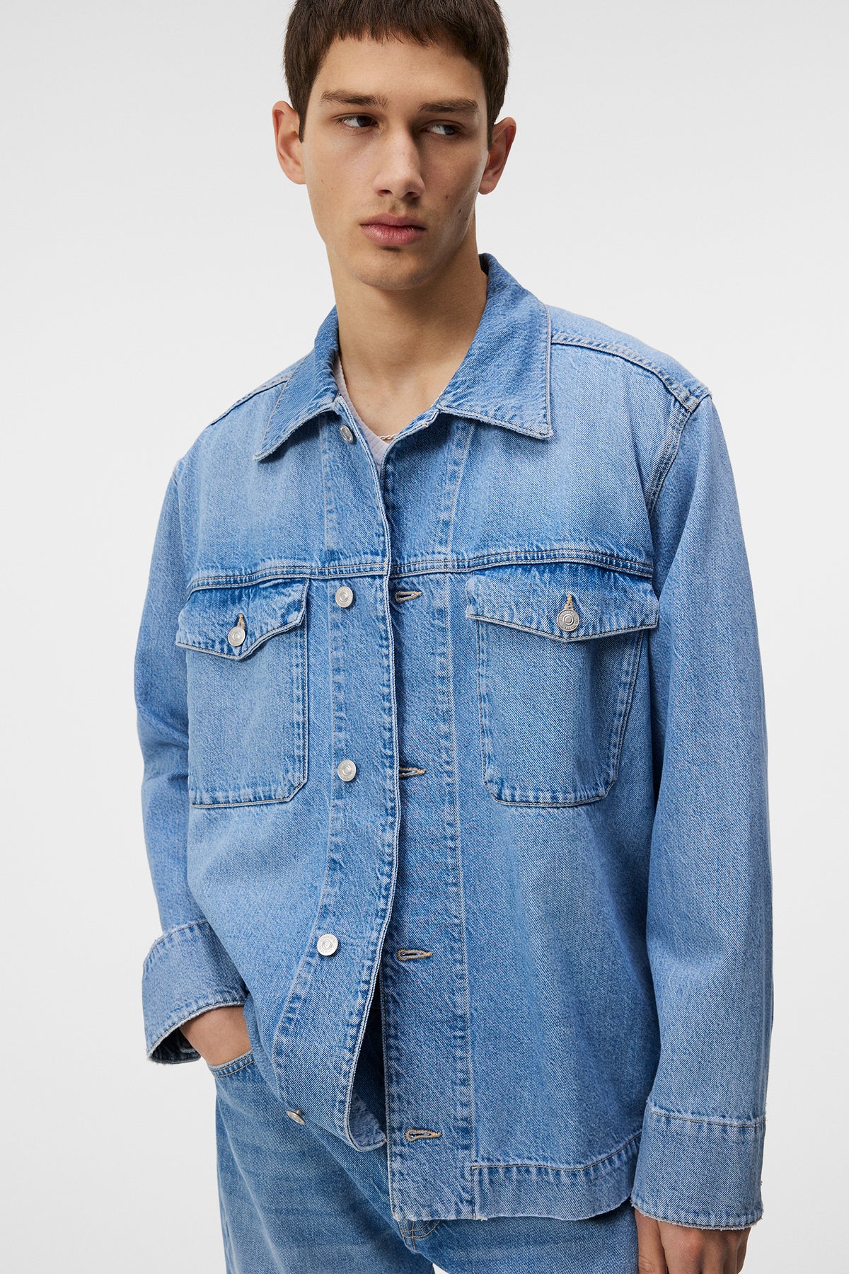 Hunt Washed Denim Overshirt in Mid Blue by J.Lindeberg