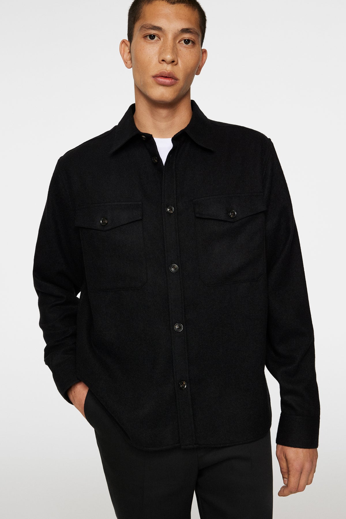 Flat Wool Overshirt in Black by J.Lindeberg