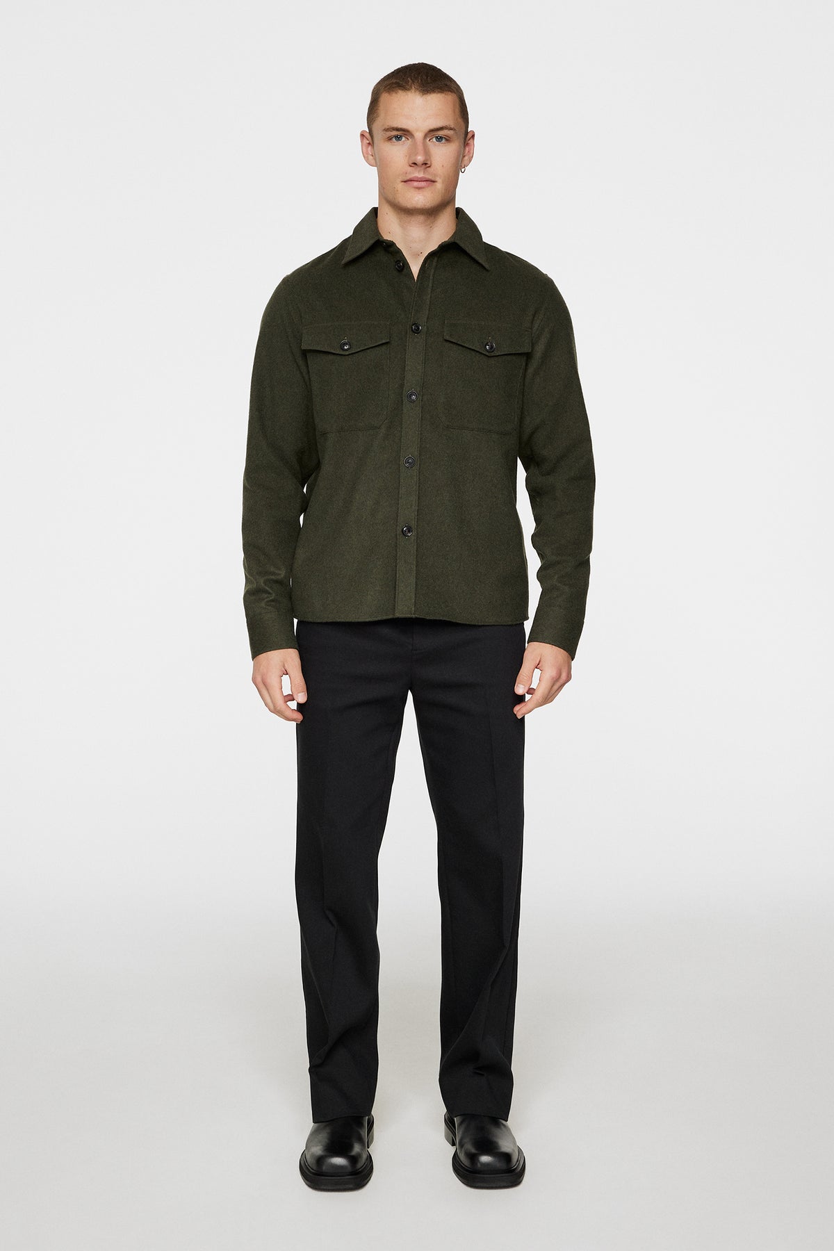 Flat Wool Overshirt in Forest Green by J.Lindeberg