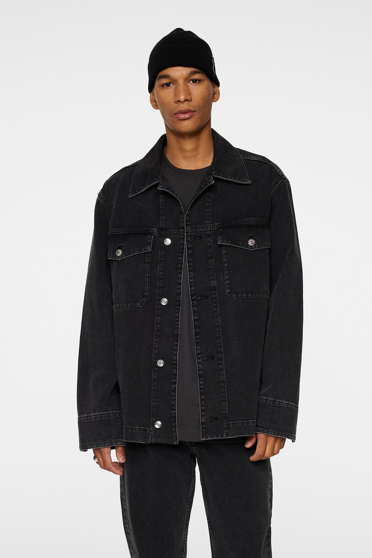 Hunt Washed Denim Overshirt in Black by J.Lindeberg