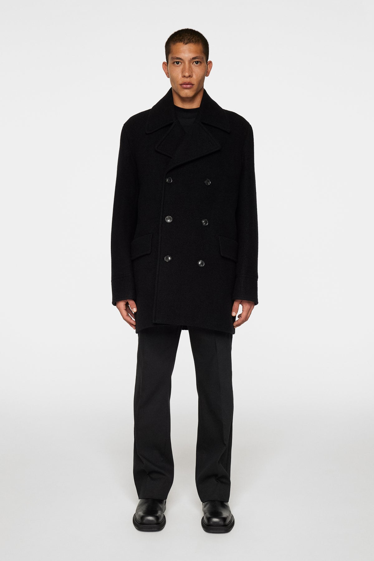 Arno Double Breasted Coat in Black by J.Lindeberg