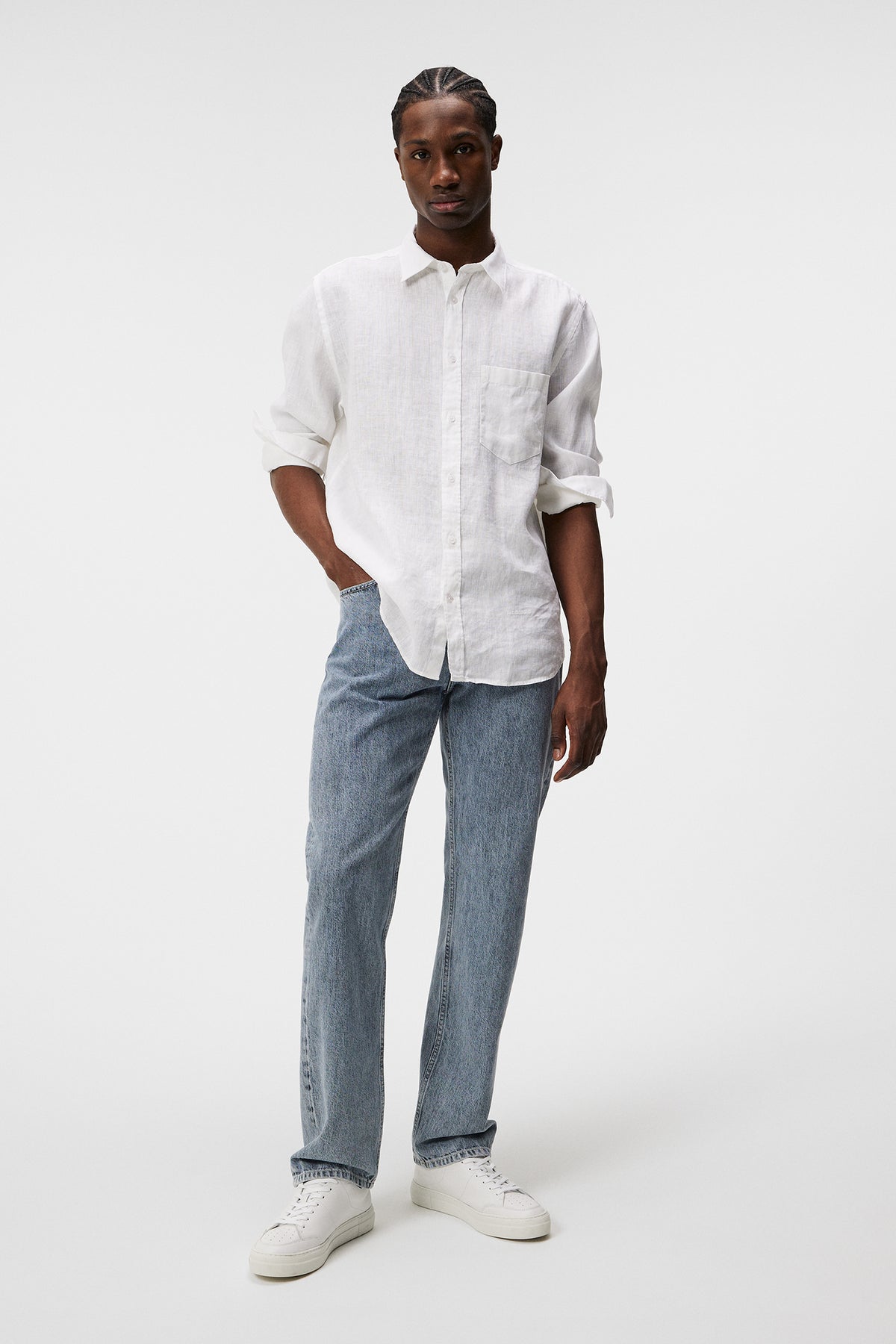 Reg LS Clean Linen Shirt in White by J.Lindeberg