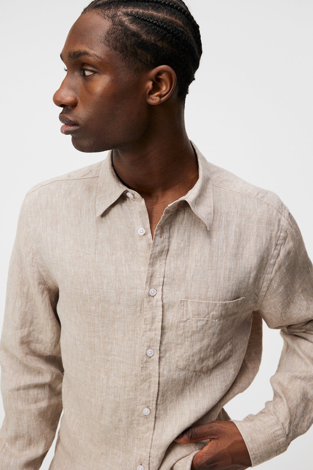 Slim LS Linen Melange Shirt in Batique Khaki by J.Lindeberg