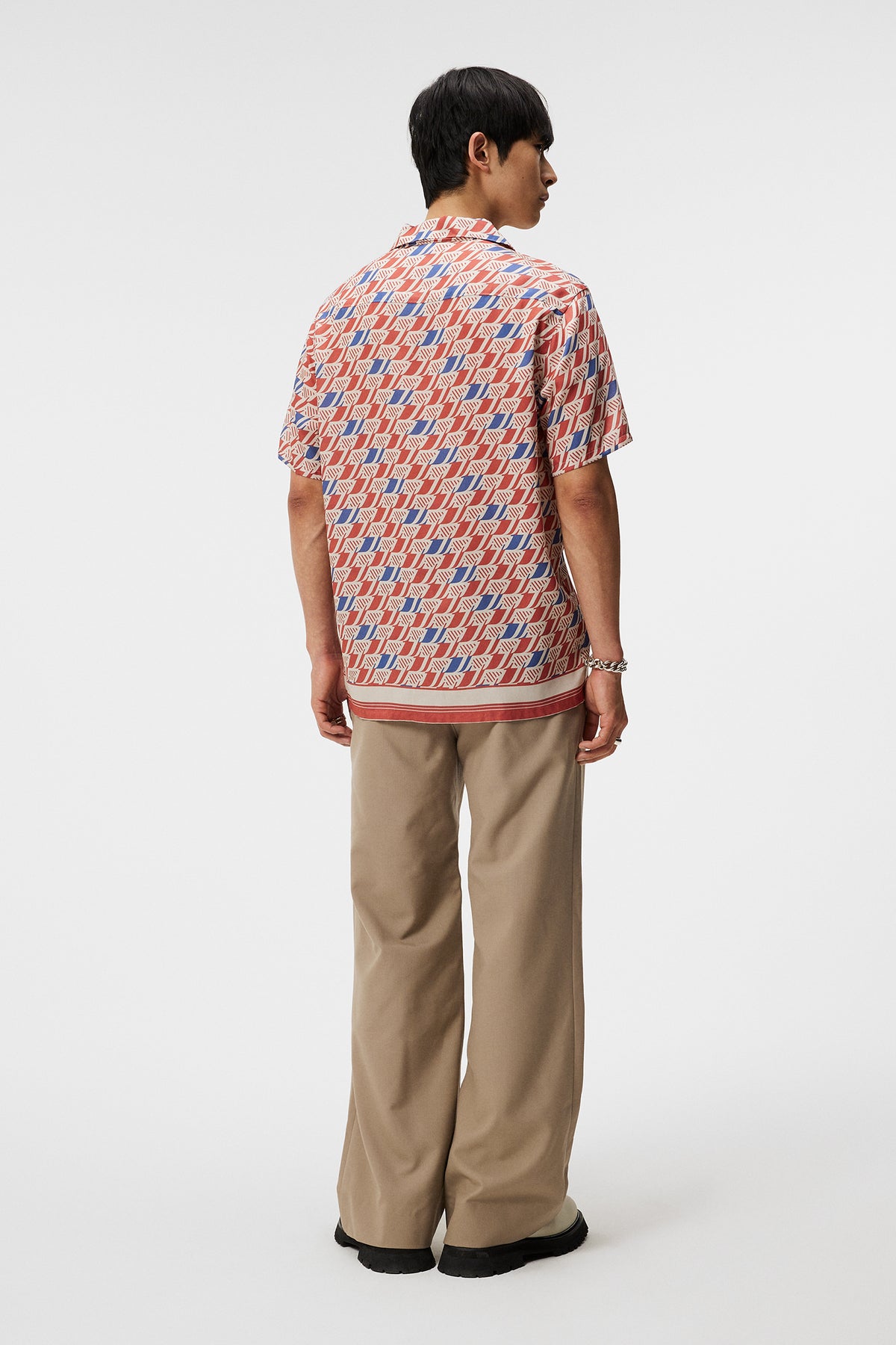 Elio Tencel Moto Print Shirt in Moto Monogram Border Cedar by J.Lindeberg