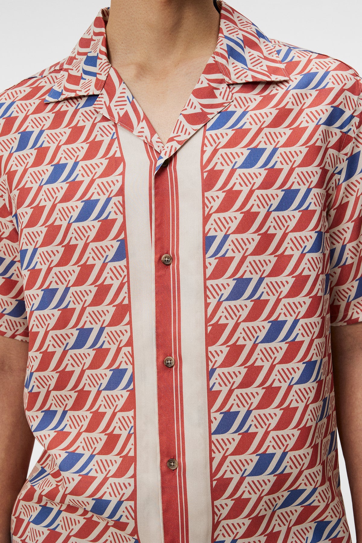 Elio Tencel Moto Print Shirt in Moto Monogram Border Cedar by J.Lindeberg