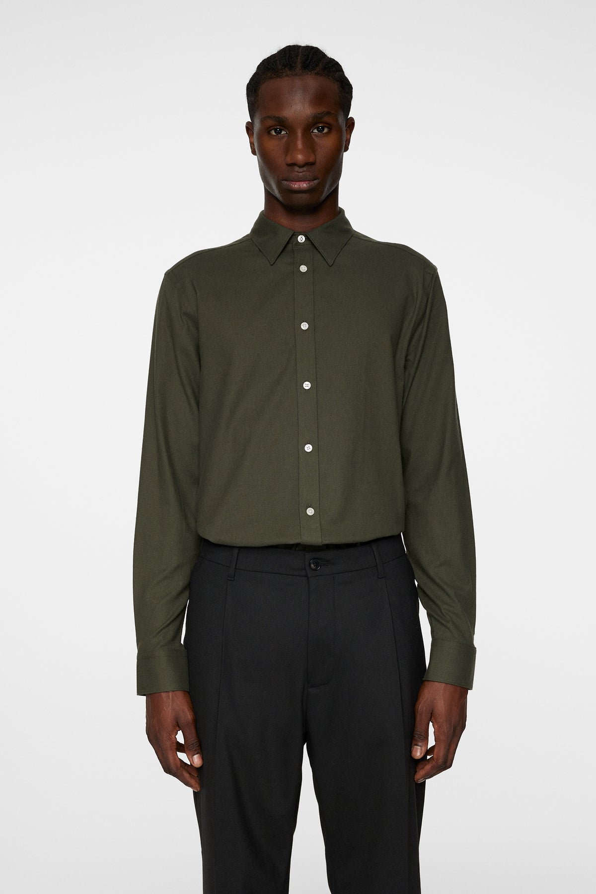 Light Flannel Slim Shirt in Forest Green by J.Lindeberg