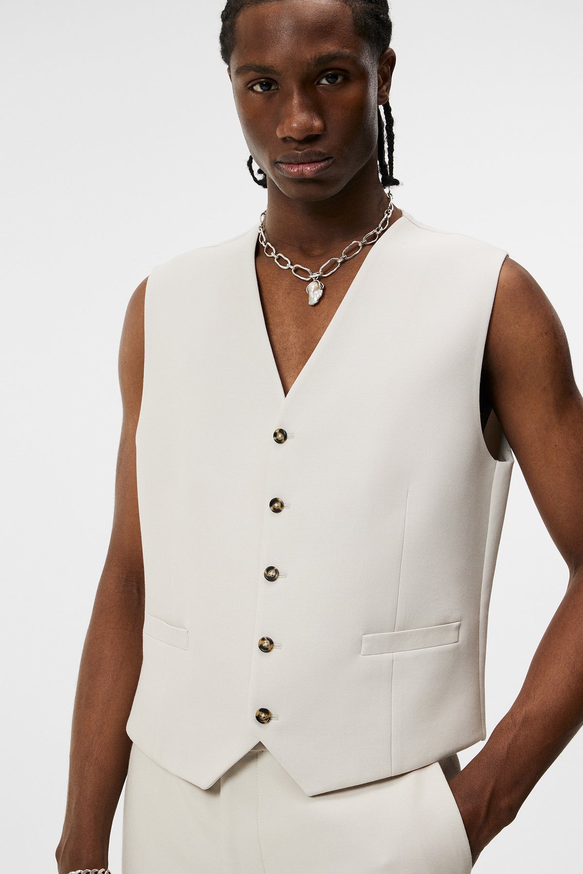 Walid Double weave Waistcoat in Moonbeam by J.Lindeberg