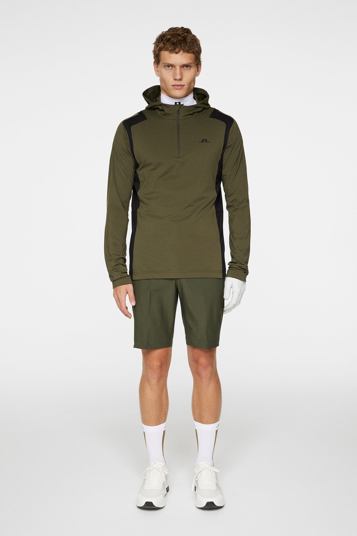 Lukas Quarter Zip Hood in Forest Green by J.Lindeberg