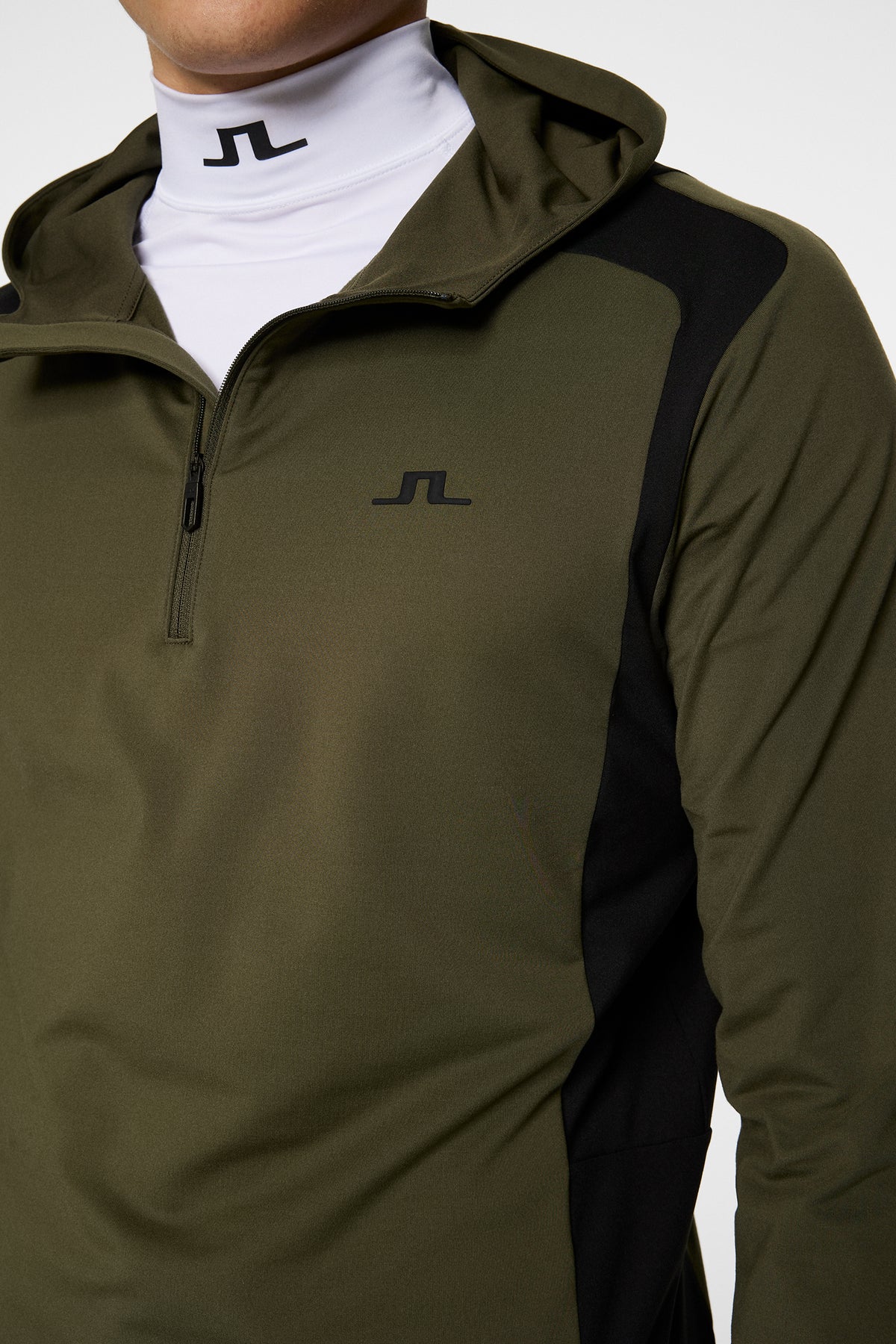 Lukas Quarter Zip Hood in Forest Green by J.Lindeberg