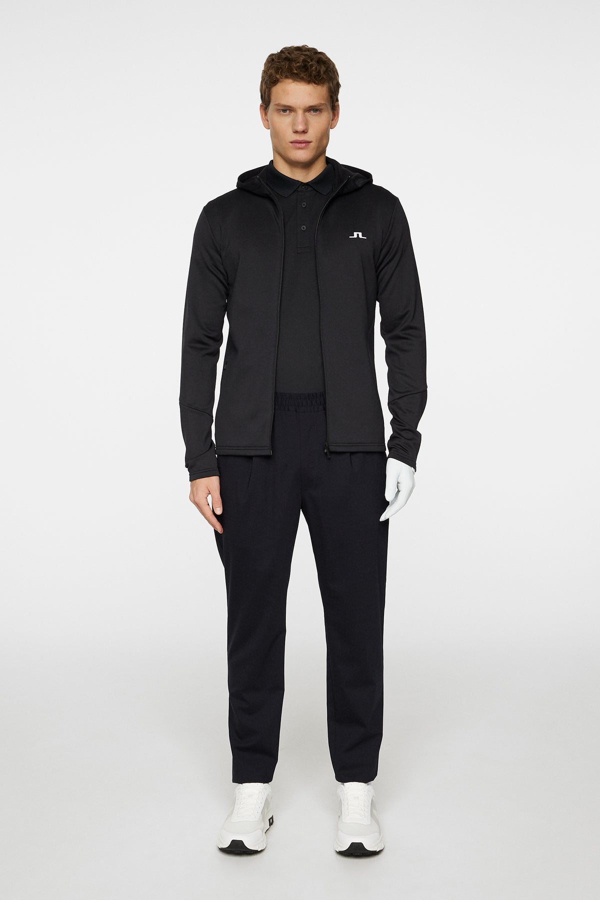 Aerial Full Zip Hood in Black by J.Lindeberg
