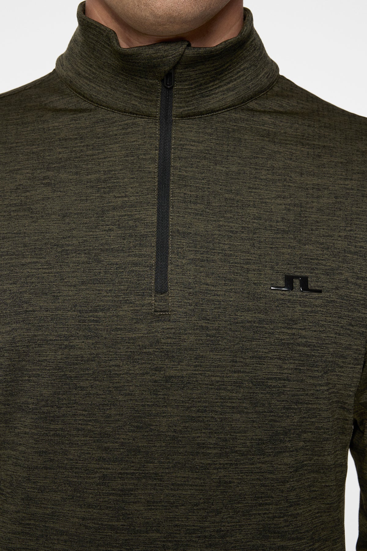 Destry Quarter Zip Mid Layer in Black and Forest Green Melange by J.Lindeberg