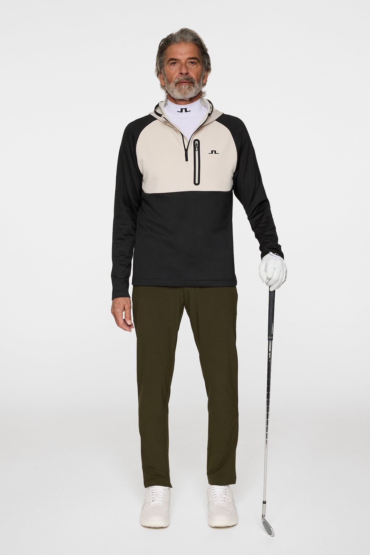 Adam Quarter Zip Hood in Black by J.Lindeberg