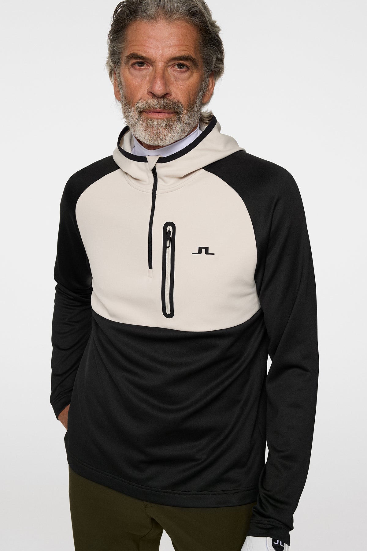 Adam Quarter Zip Hood in Black by J.Lindeberg