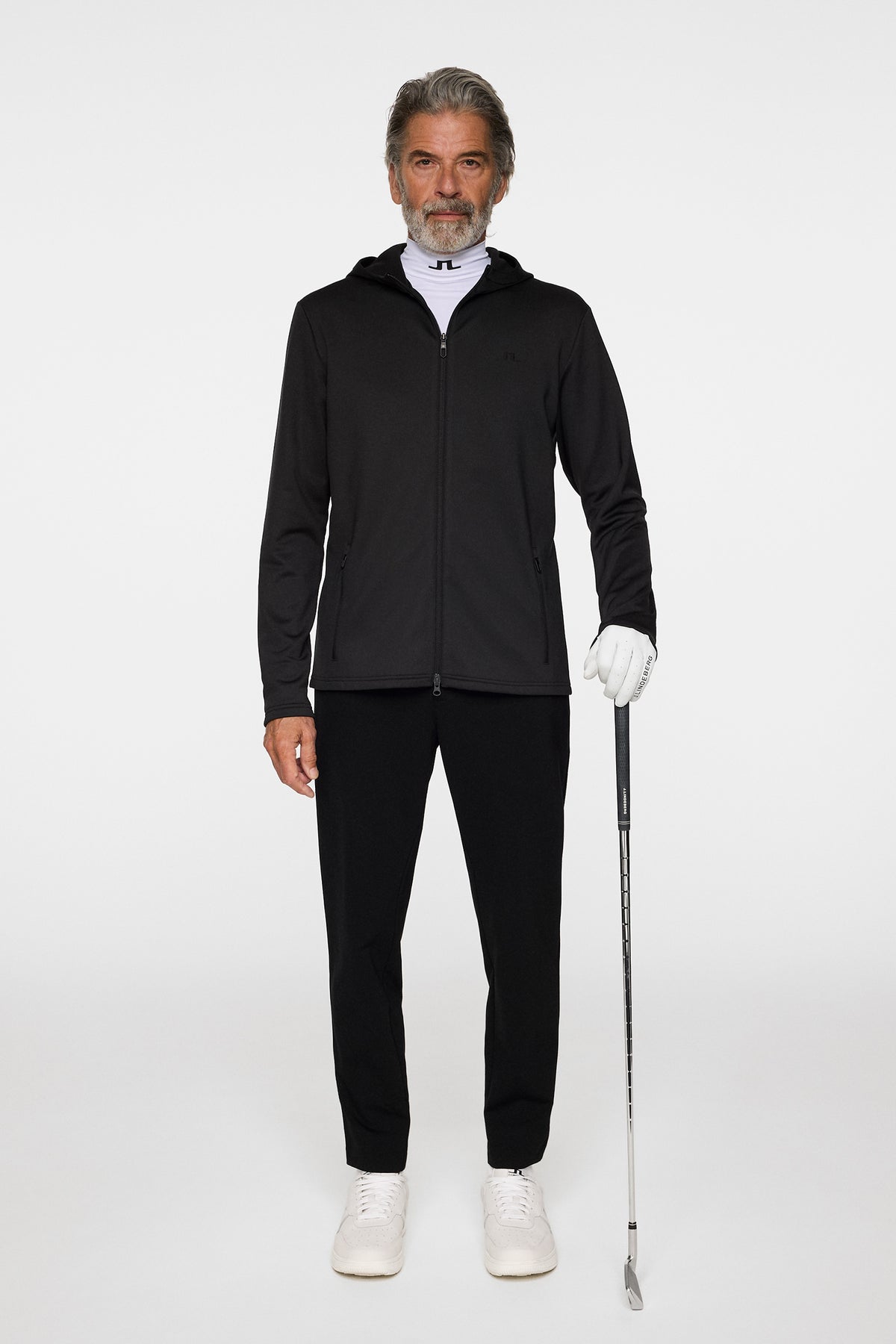 Aerial Full Zip Hood in Black by J.Lindeberg