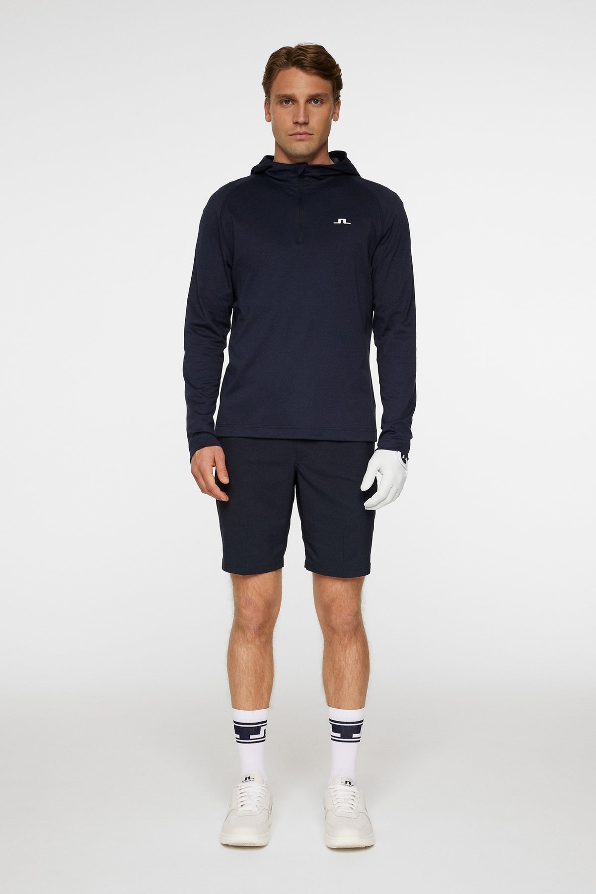 Mario Quarter Zip Hood in JL Navy by J.Lindeberg