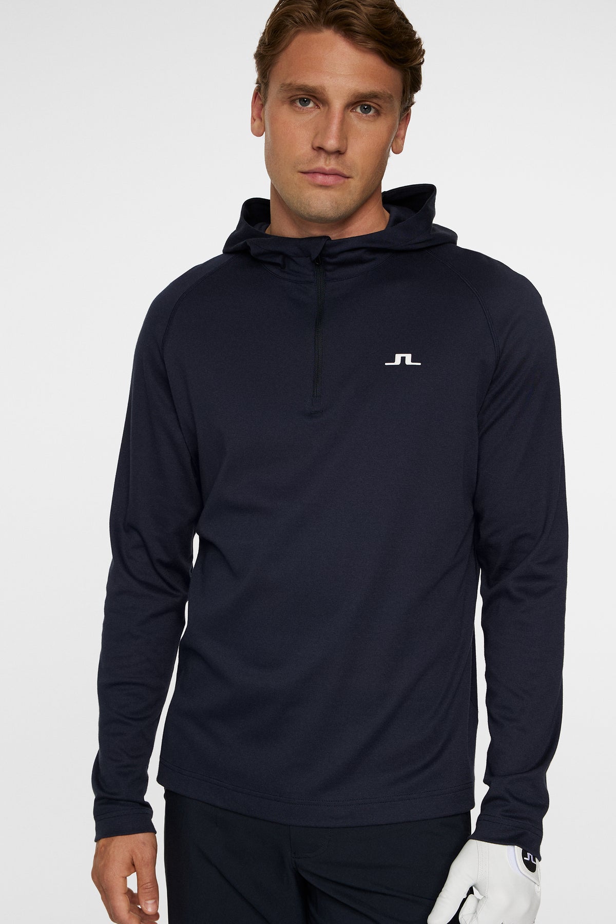 Mario Quarter Zip Hood in JL Navy by J.Lindeberg