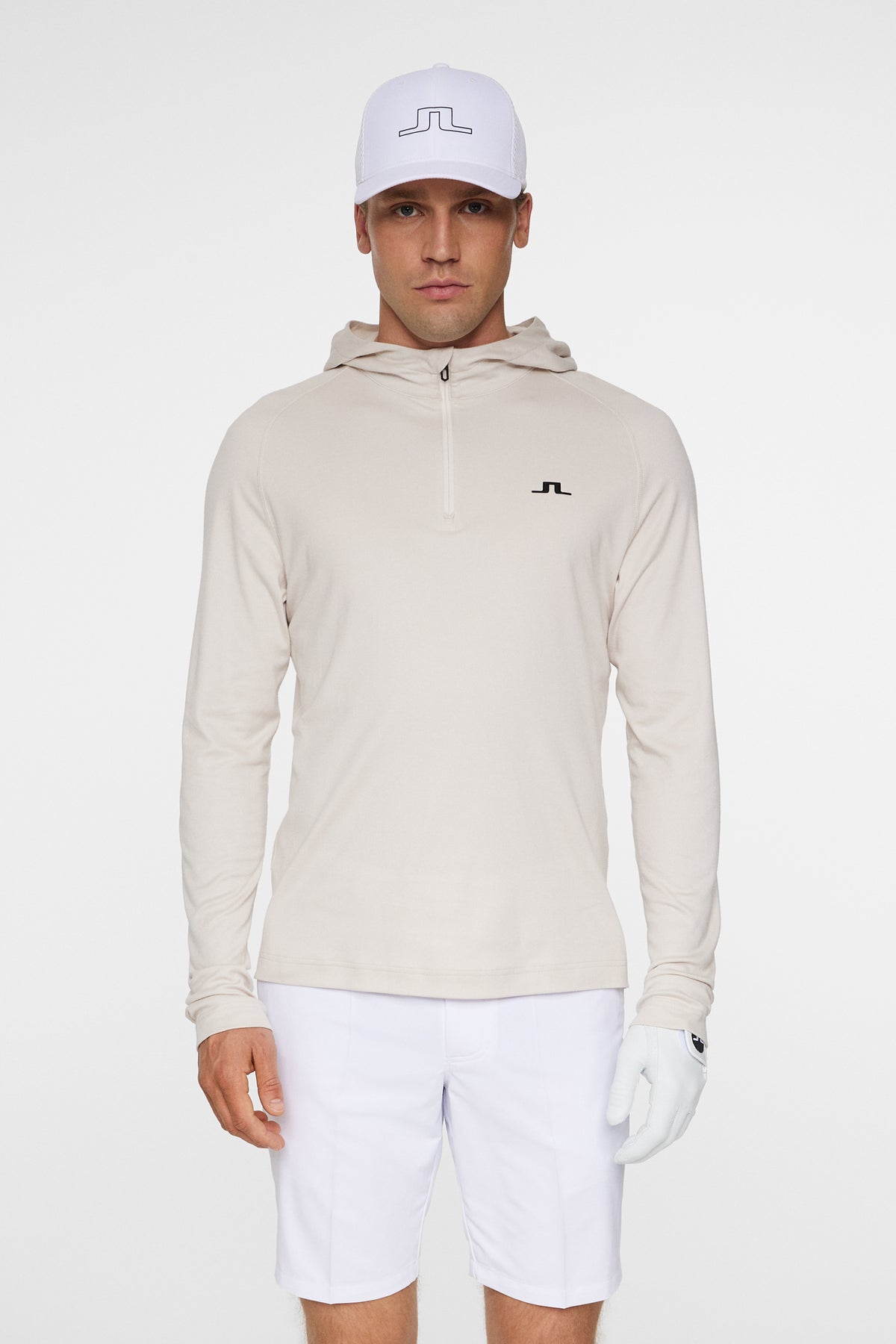 Mario Quarter Zip Hood in Moonbeam by J.Lindeberg