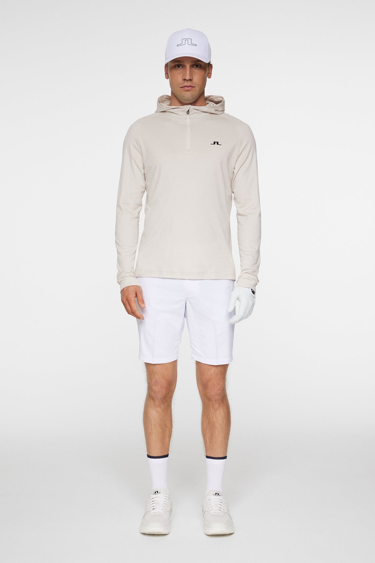 Mario Quarter Zip Hood in Moonbeam by J.Lindeberg