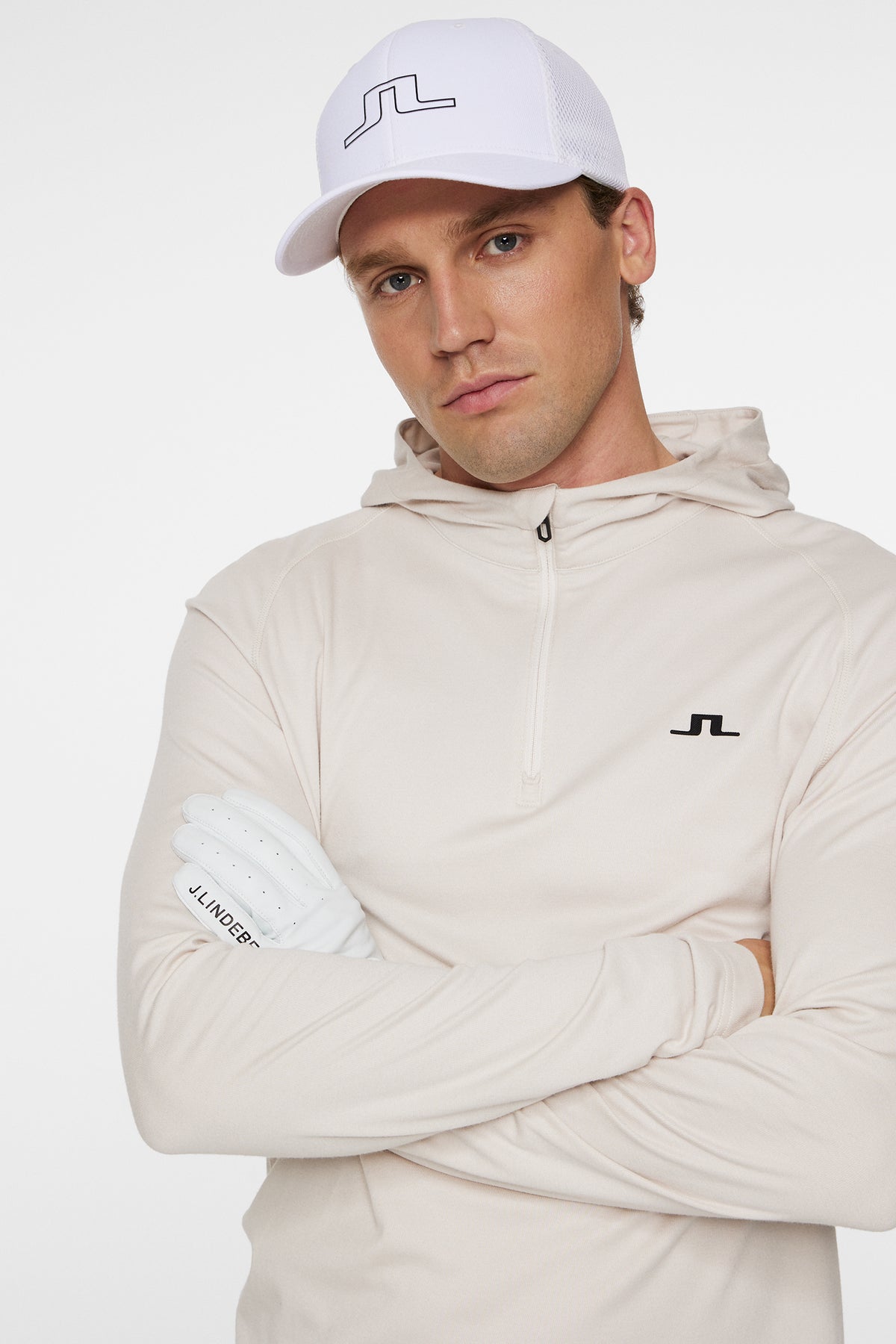 Mario Quarter Zip Hood in Moonbeam by J.Lindeberg