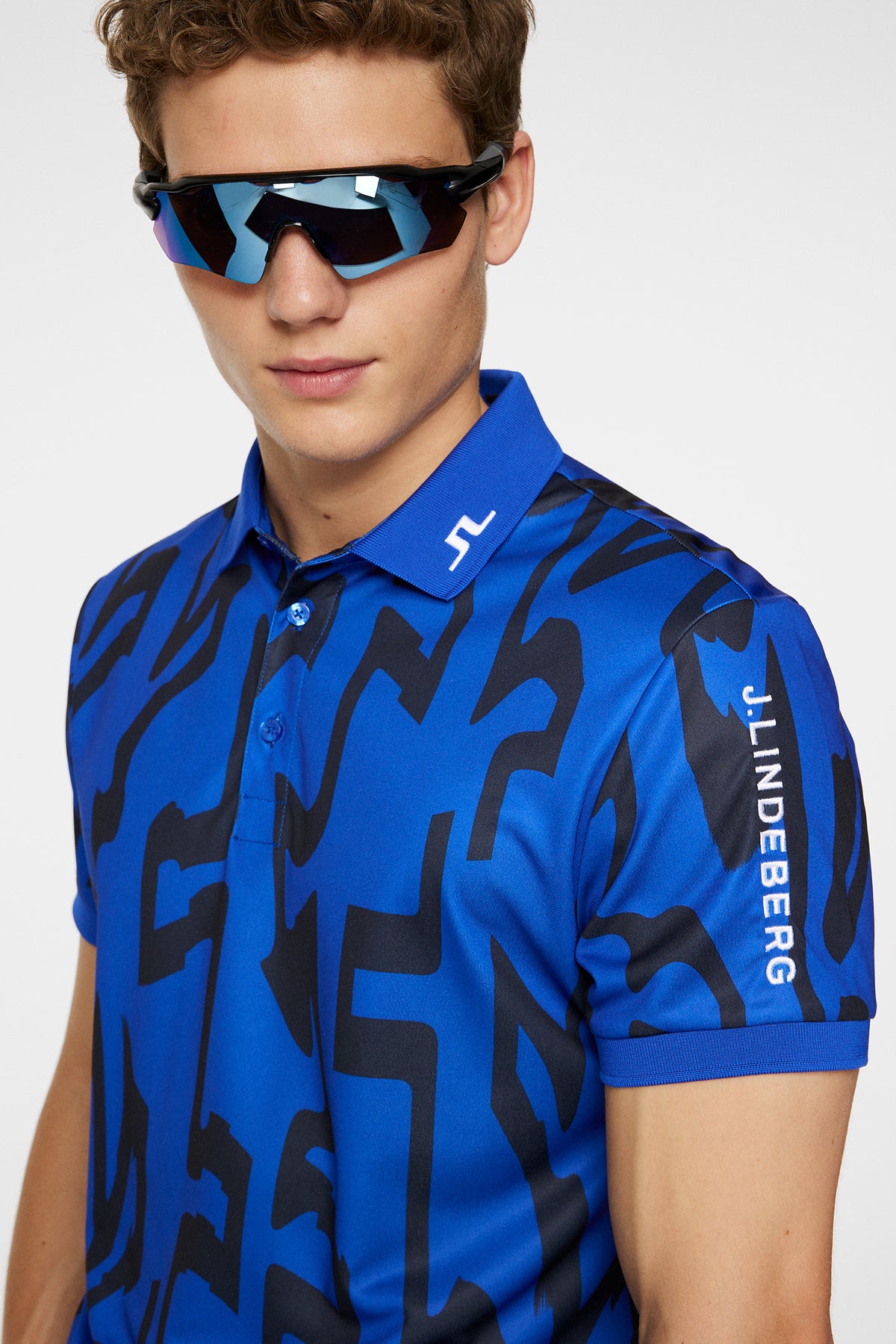 Tour Tech Reg Fit Print Polo in Glitch Bridge Blue by J.Lindeberg