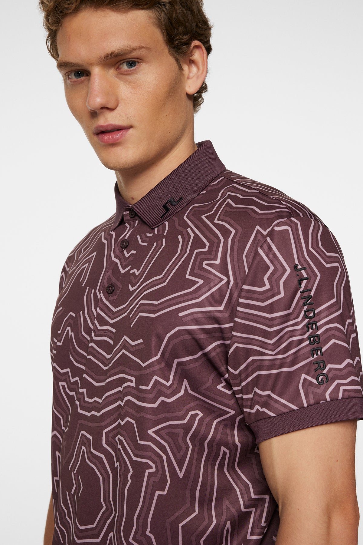 Tour Tech Print Polo in Topo Huckleberry L by J.Lindeberg