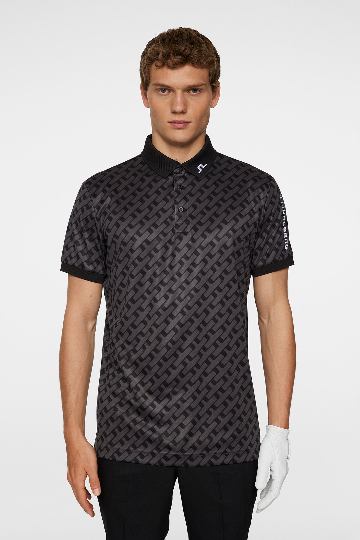 Tour Tech Print Polo in Tour Geo Tonal Black M by J.Lindeberg