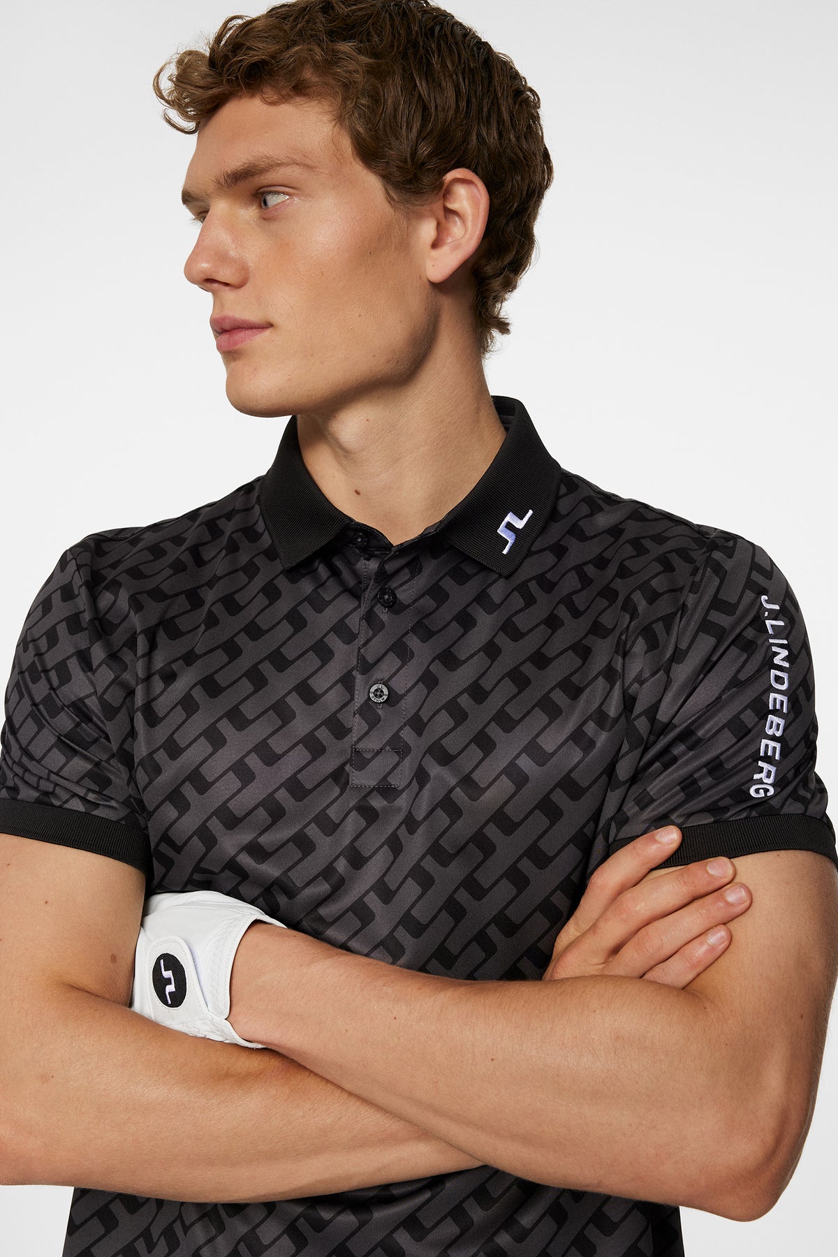 Tour Tech Print Polo in Tour Geo Tonal Black M by J.Lindeberg
