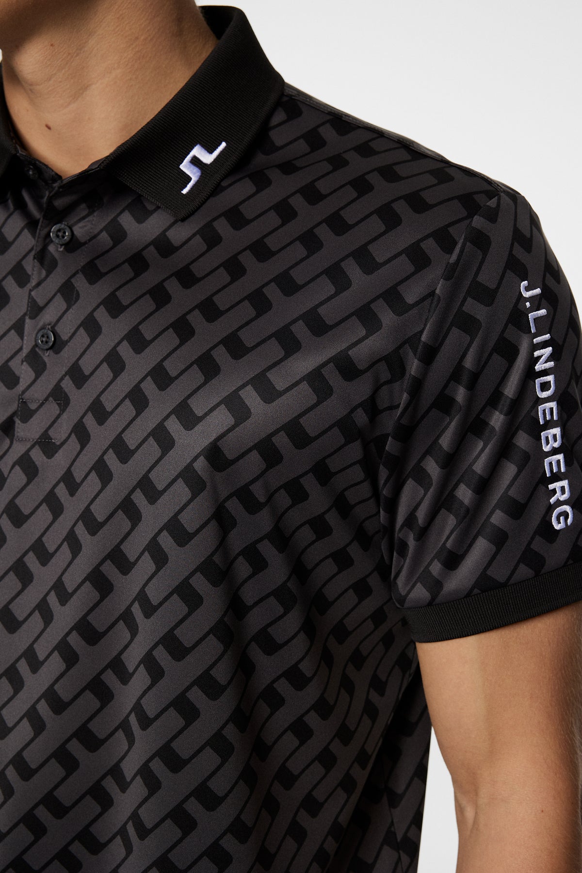 Tour Tech Print Polo in Tour Geo Tonal Black M by J.Lindeberg