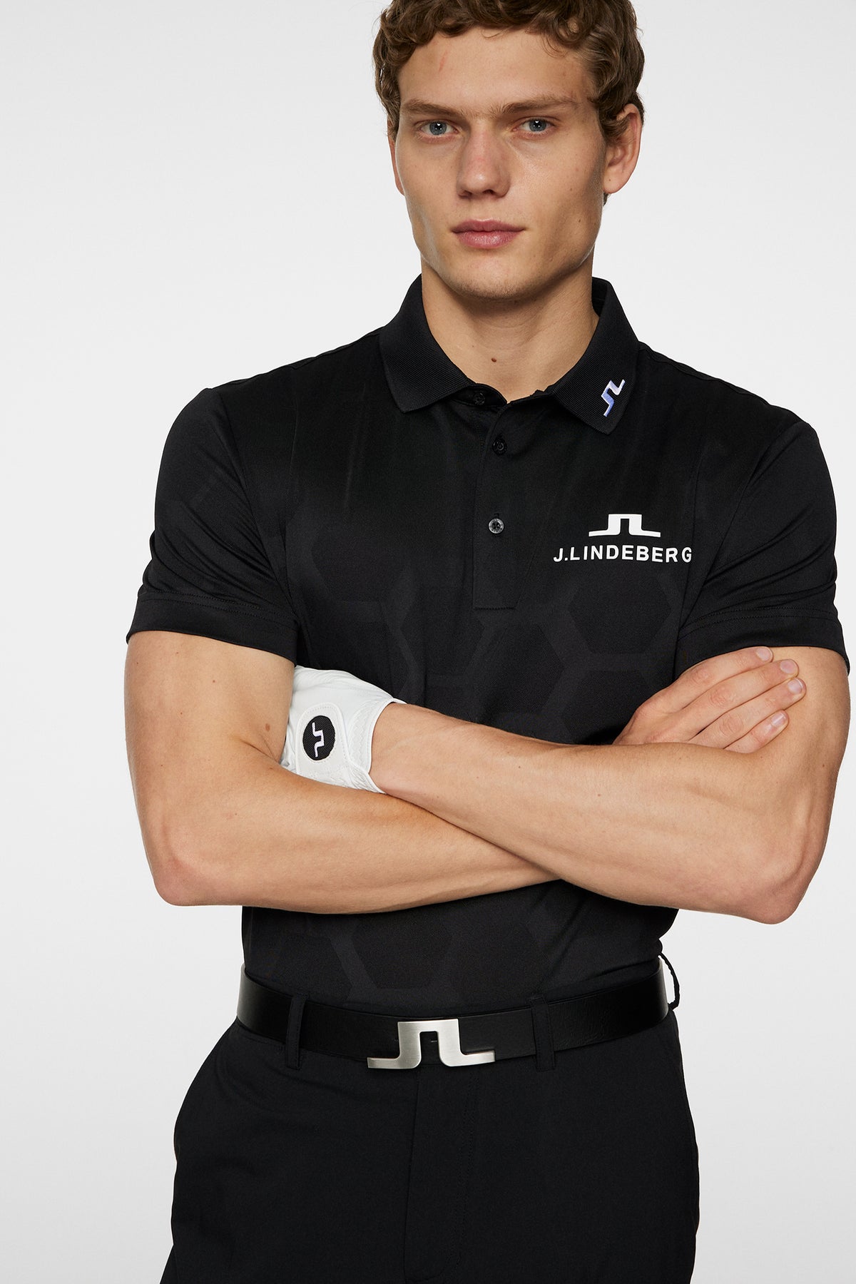 KV Tour Mesh Golf Polo in The Open Black by J.Lindeberg