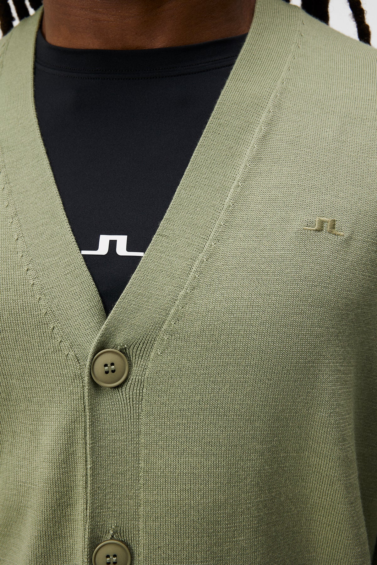 Lucas Knitted Cardigan in Oil Green by J.Lindeberg