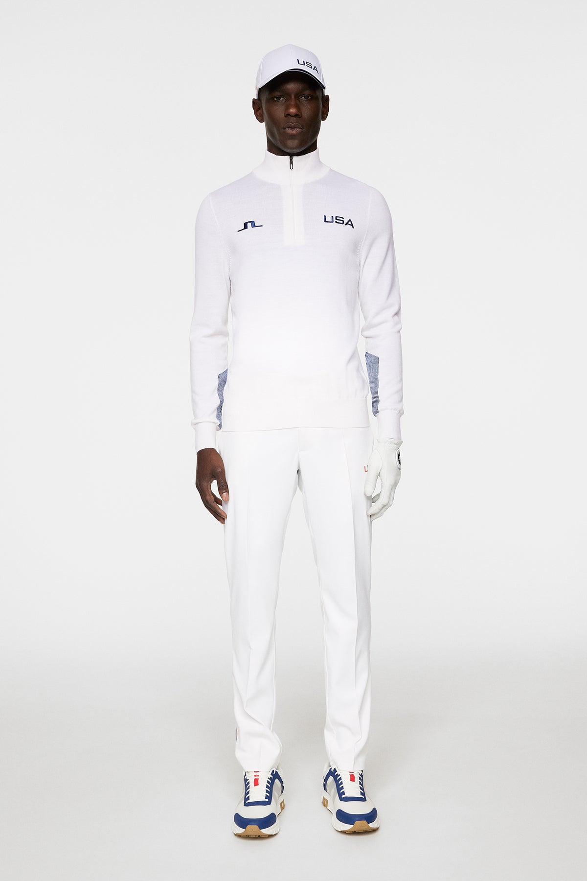 Nathaniel Half Zip Sweater in White by J.Lindeberg
