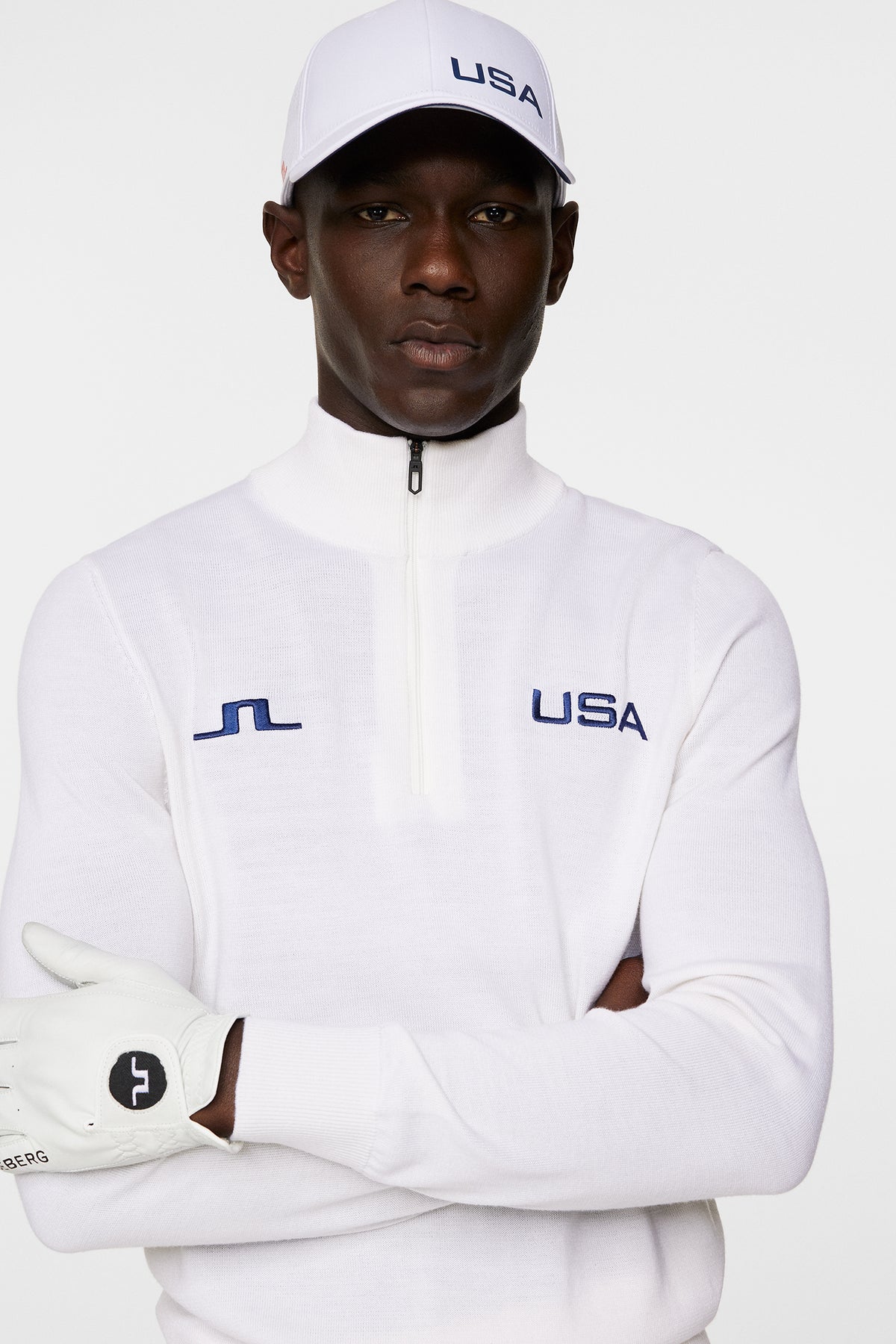 Nathaniel Half Zip Sweater in White by J.Lindeberg