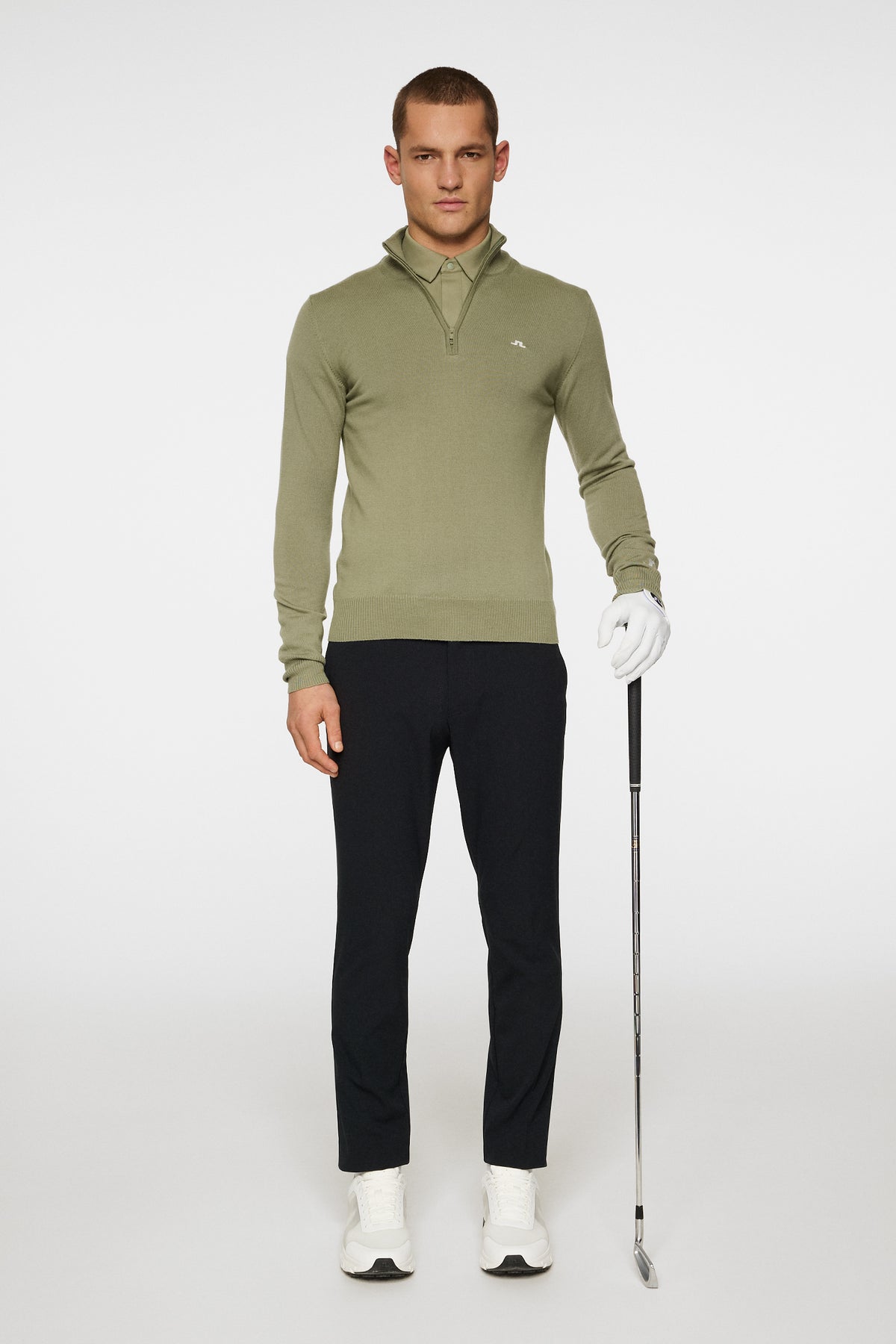 Kian Zipped Sweater in Oil Green by J.Lindeberg