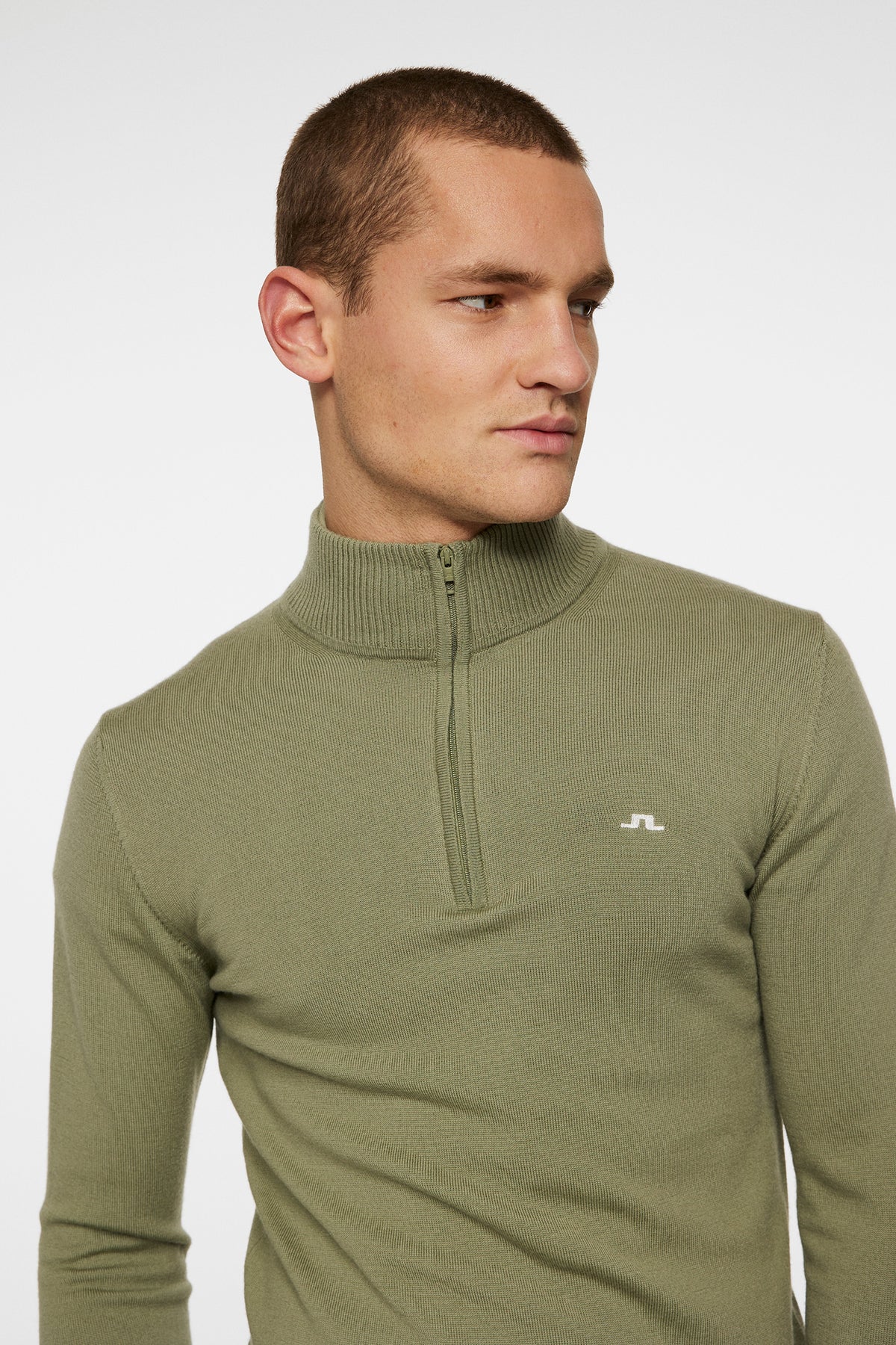 Kian Zipped Sweater in Oil Green by J.Lindeberg