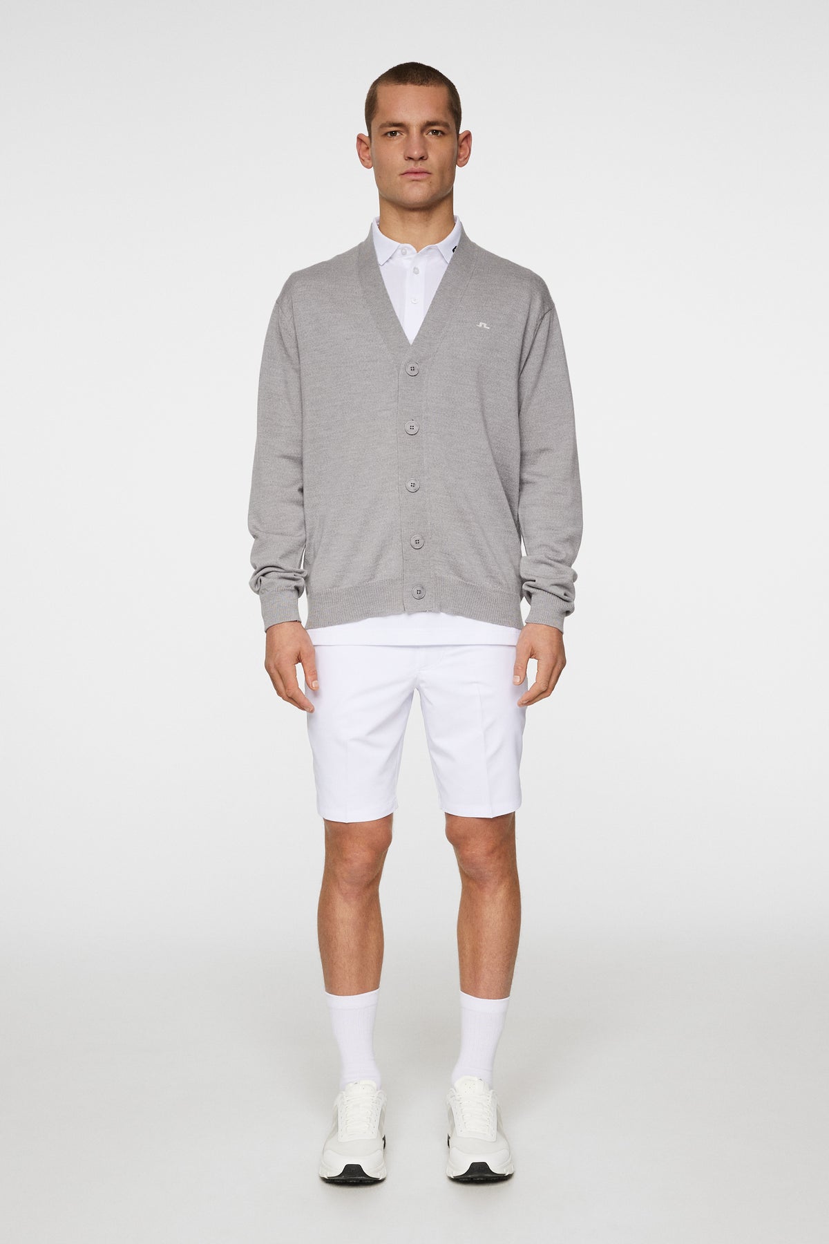 Lucas Knitted Cardigan in Light Grey Melange by J.Lindeberg