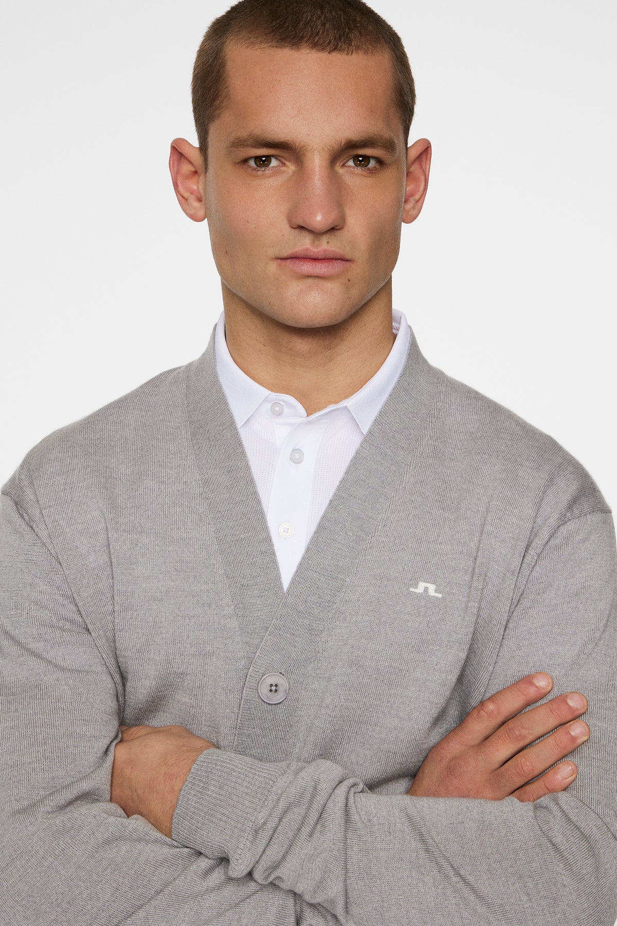 Lucas Knitted Cardigan in Light Grey Melange by J.Lindeberg